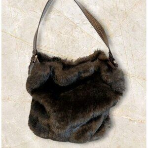 Bath & Body Works Faux Fur Purse Brown Shoulder Bag Oversized Vtg Y2K Style Hobo